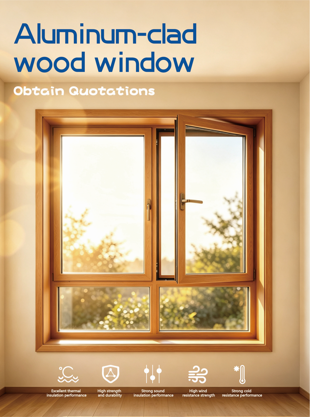 European High Energy Saving Triple Tempered Low-E Aluminum Wood Tilt Turn Windows Heat Insulation Waterproof Exterior Bedroom