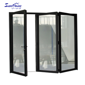 Commercial Hurricane Rated Aluminum Bifolding Door Double Glass Retractable Flyscreen