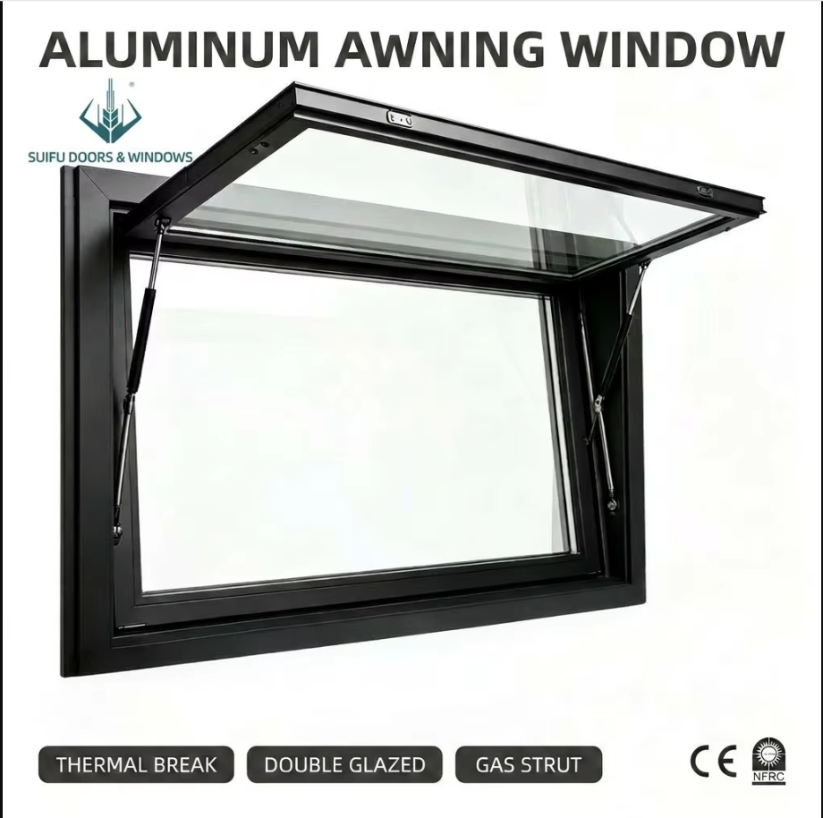 Modern Aluminum Awning Window Slim Frame Double Glazed Soundproof Ventilation Custom Size China Factory Hurricane Impact Rated