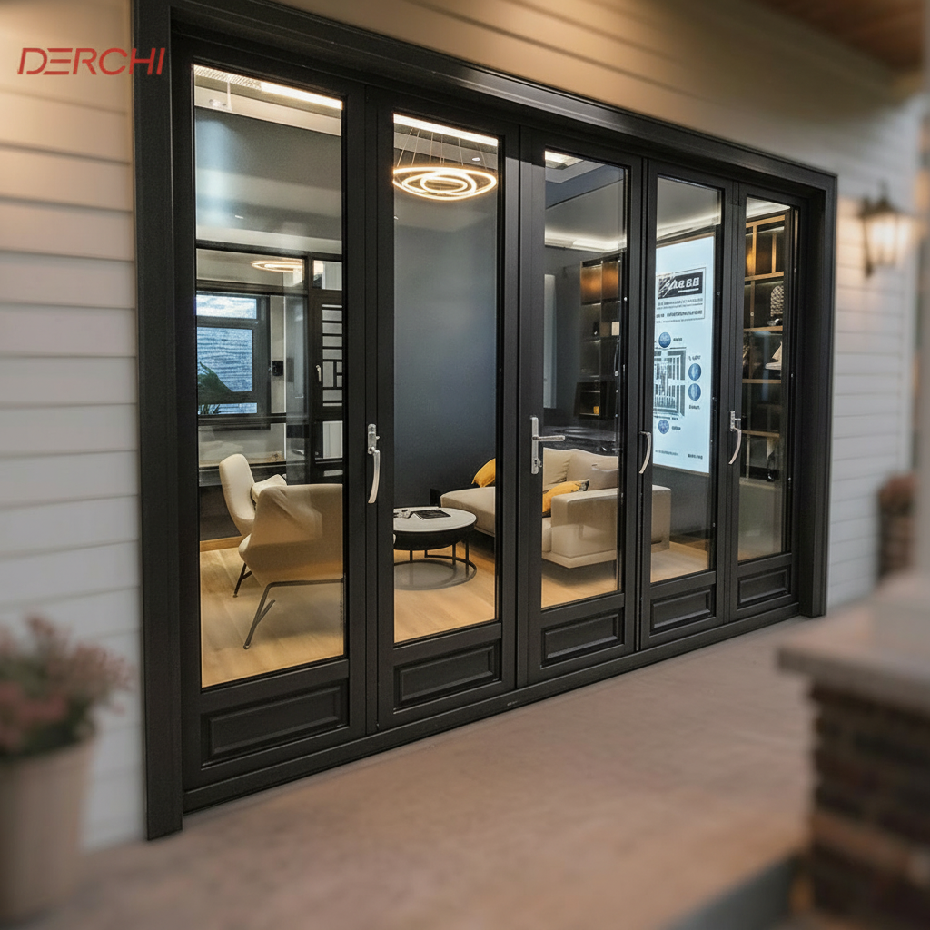 DERCHI Custom Security Bi-fold Aluminum Patio Doors with Double Tempered Glass Waterproof Design for Outdoor Use
