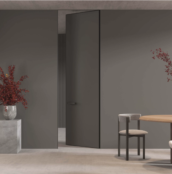 Modern Minimalist Invisible Aluminum Flush Door Assembly Finished Interior/Exterior Door Fiberglass Screen Netting Bathrooms