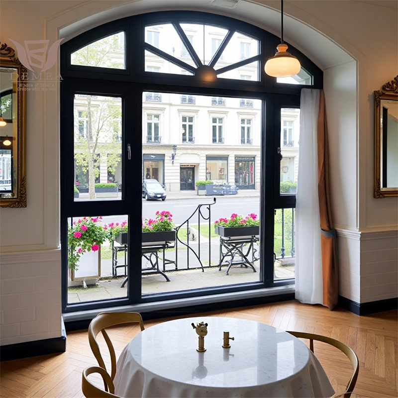 DEMEA Boutique Hotel Bathroom Project Waterproof Energy Saving Round Top Custom Glass Thermal Break Aluminum Casement Window