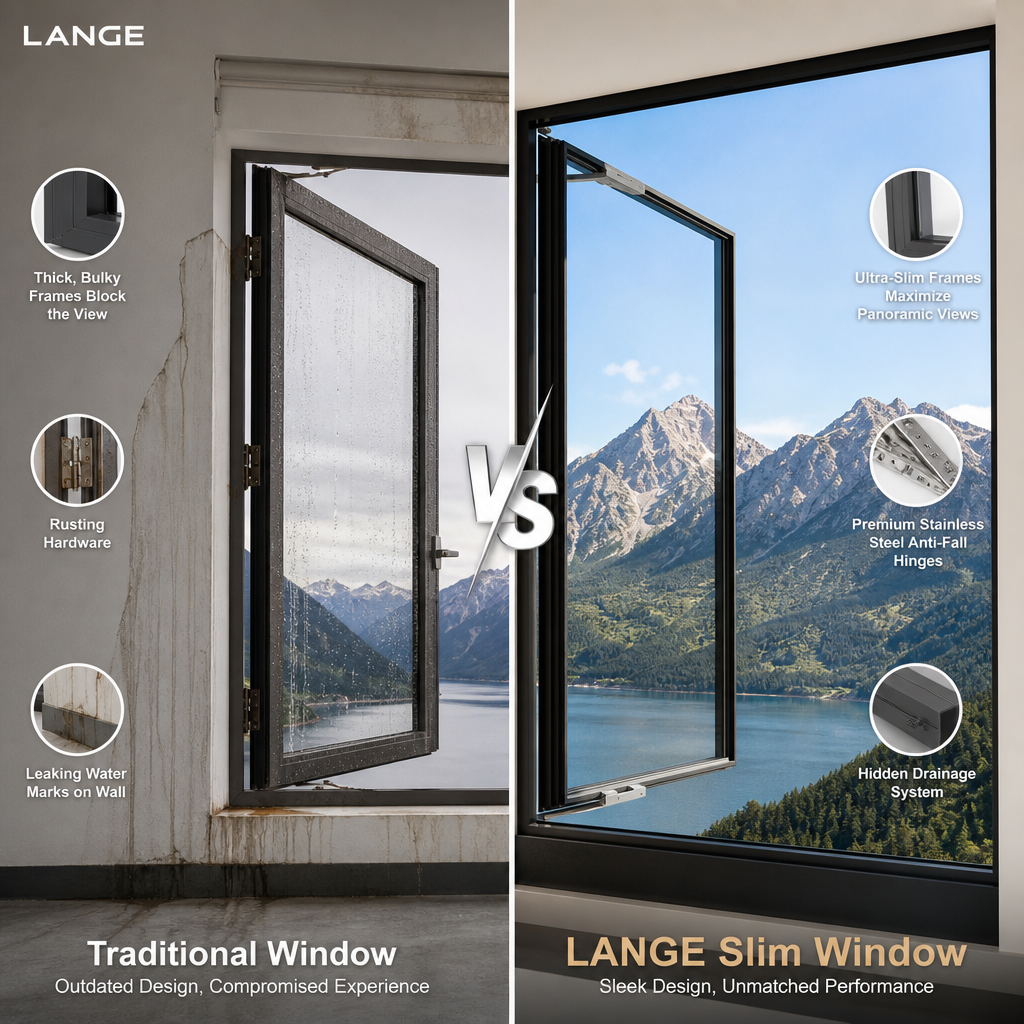 LANGE Modern Minimalist Aluminum Alloy Doors And Windows Ultra-narrow Aluminum Alloy Window Double Glass Window For House
