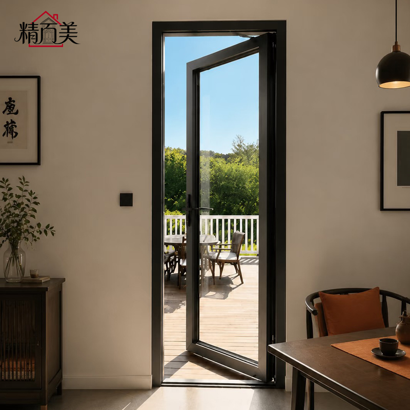 Aluminium Alloy Thermal Break Double Tempered Glass Tight Seal Single Leaf Swing Door For Villa Commercial Interior