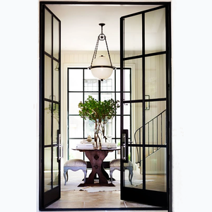 Modern Slim Frame Aluminum Glass Entry Door Interior French Swing Door