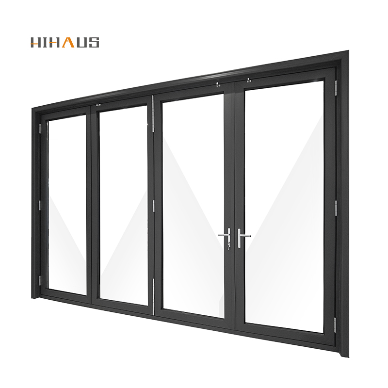 Hihaus New Chinese Aluminium Accordion Folding Patio Glass Sliding Back Doors