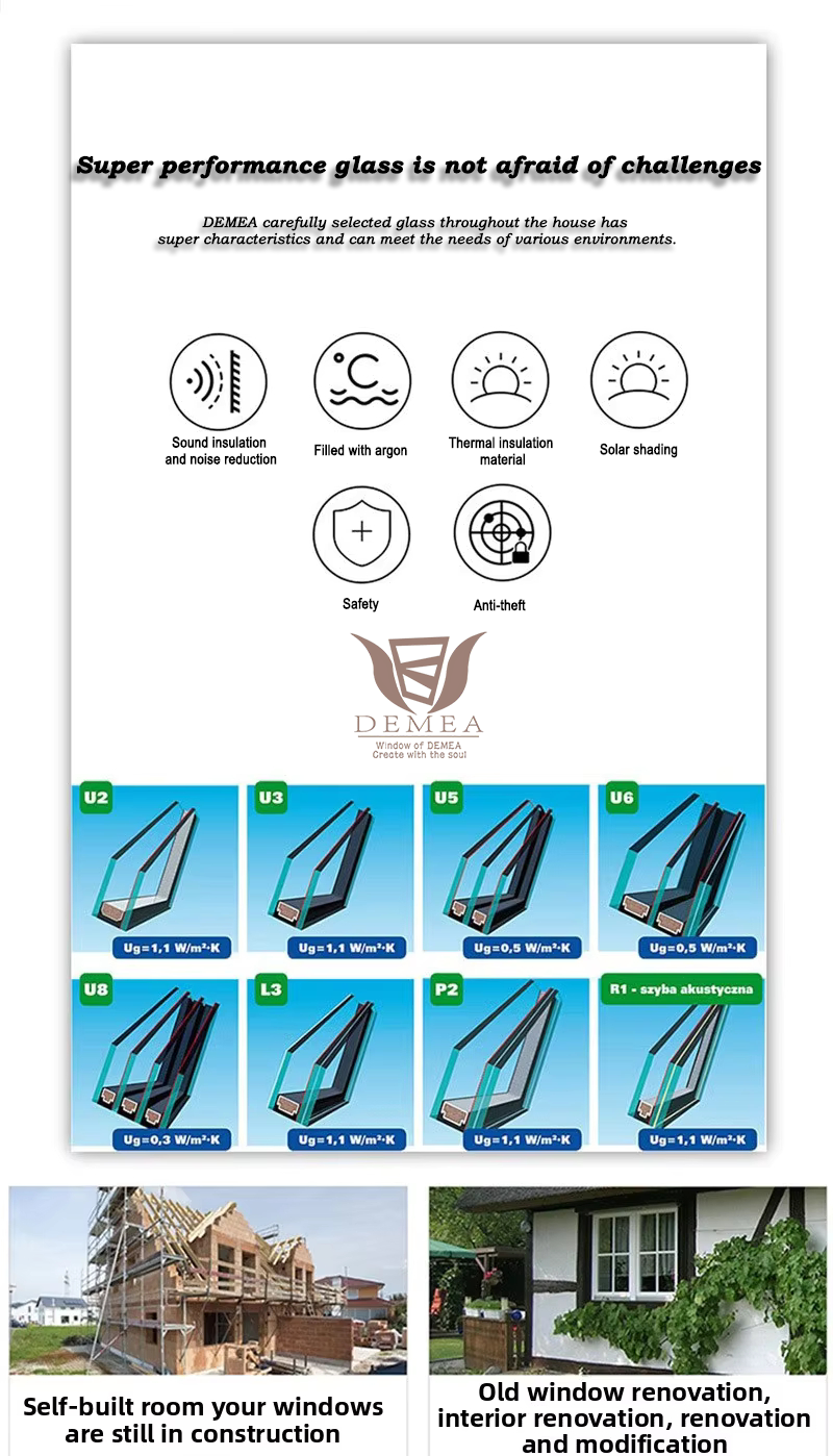 DEMEA Boutique Hotel Bathroom Project Waterproof Energy Saving Round Top Custom Glass Thermal Break Aluminum Casement Window