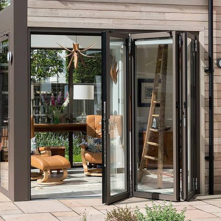 Modern Aluminum Folding Door Double Glazed Tempered Glass Soundproof for Kitchen Living Room Partition Villa Apartment