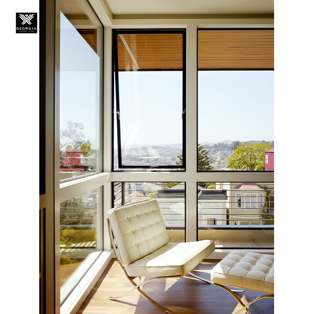 Frameless Glass Awning Windows with Double Tempered Glass for Houses Top Hung Aluminum Vertical Swing Windows NFRC Designed