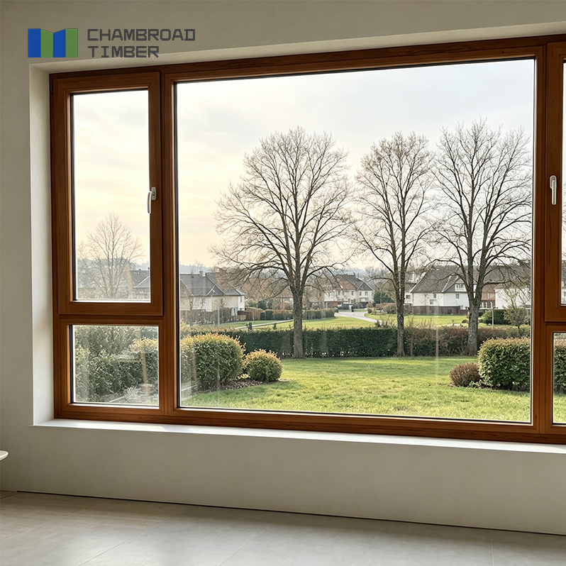 CHAMBROAD Aluminum Clad Wood Windows Triple Glazed Low-E Glass German Hardware Hurricane Resistant for Villa Factory Wholesale
