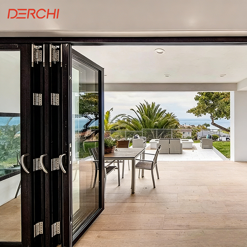 DERCHI NFRC Hurricane Impact Modern Outdoor Balcony Bifold Accordion Sliding Aluminum Glass Folding Double Glazed Patio Doors