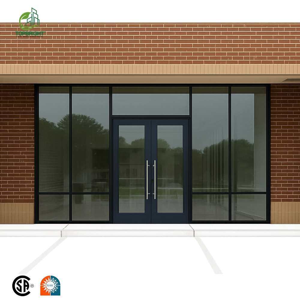 Topbright Modern Custom Office &amp; Store Front Glass Aluminum Exterior Doors with Anti-Theft Heat Insulation &amp; Waterproof Features