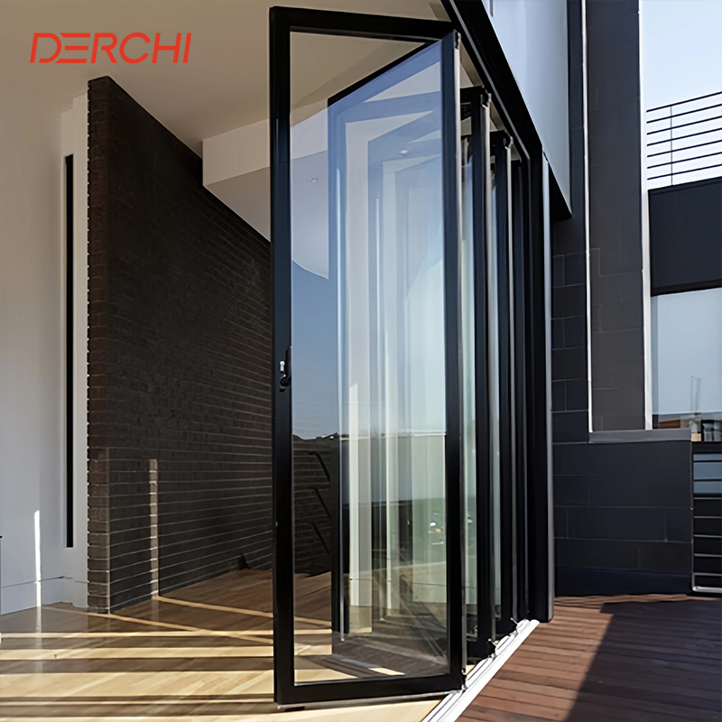 DERCHI NFRC Hurricane Impact Modern Outdoor Balcony Bifold Accordion Sliding Aluminum Glass Folding Double Glazed Patio Doors