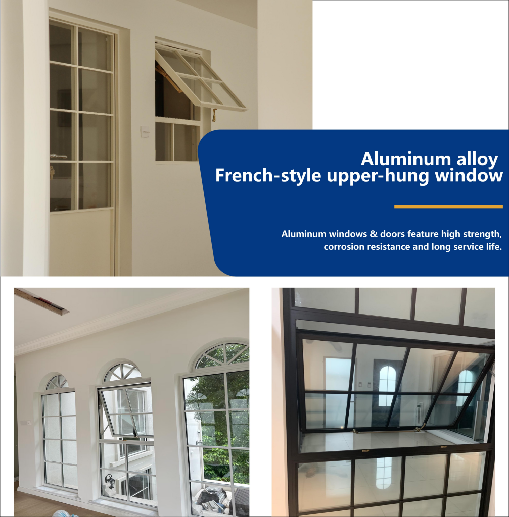 Retro French Black Frame Aluminum Awning Window with Louver Top Hung Casement Window for Outdoor Kitchen Use Double Glazing