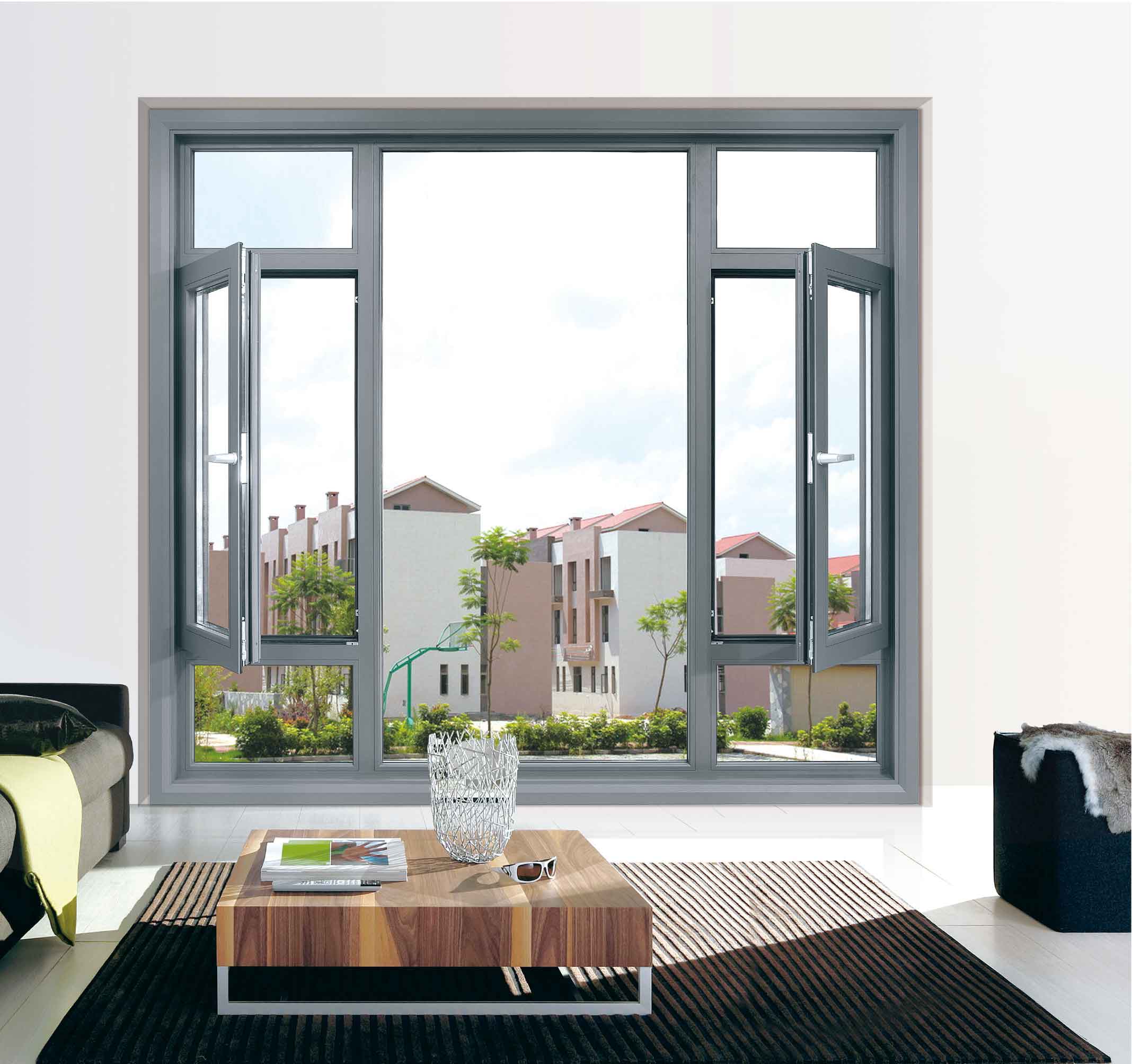 Exterior Sound Proof Aluminium Profiles Window Design French Style Black Aluminum Frame Double Glass Casement windows