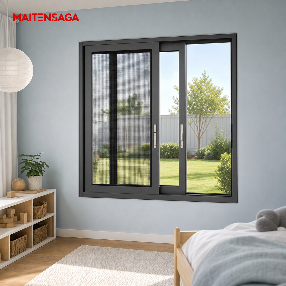 New Design Aluminum Sliding Window With Insect Screen Energy Saving Custom Size Available For Apartment Kitchen Bathroom