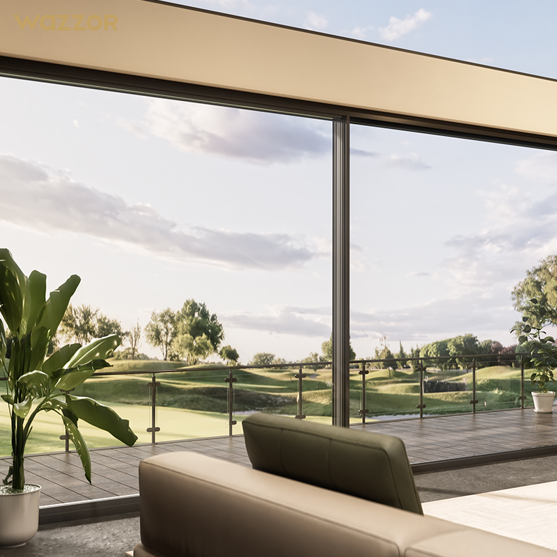 Wazzor Nfrc Heavy Duty Large Double Tempered Glass Noiseless Sliding Door and Windows Exterior Balcony Patio Glass Aluminum Door