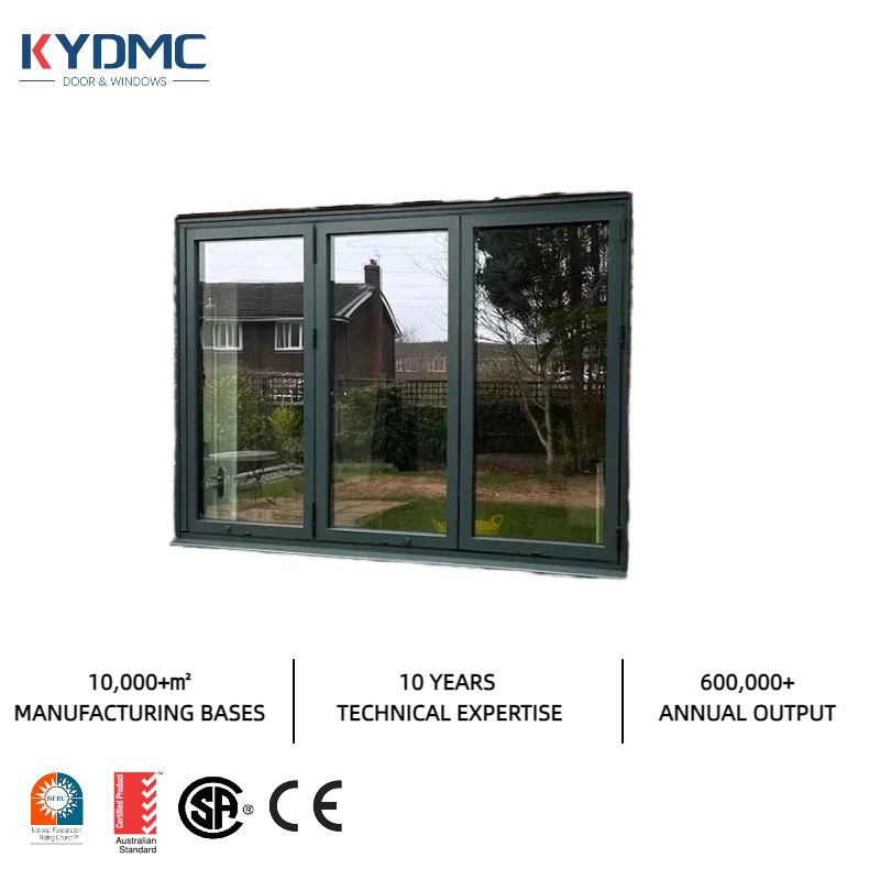 Low E Double Glass Aluminum Black Frame Bifold Windows NFRC Modern Exterior Garden American Bar Folding Window