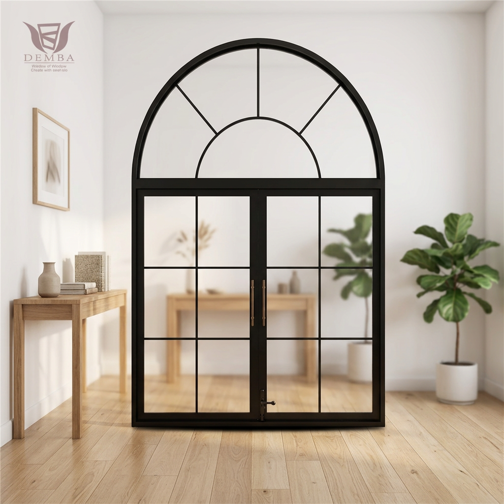 DEMEA Boutique Hotel Bathroom Project Waterproof Energy Saving Round Top Custom Glass Thermal Break Aluminum Casement Window