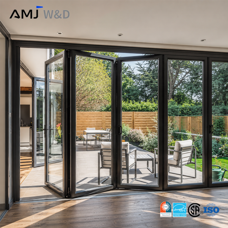 Outdoor Aluminum Vertical Stacking Door Double Tempered Glass Insulated Waterproof Patio Balcony Bi Folding Doors