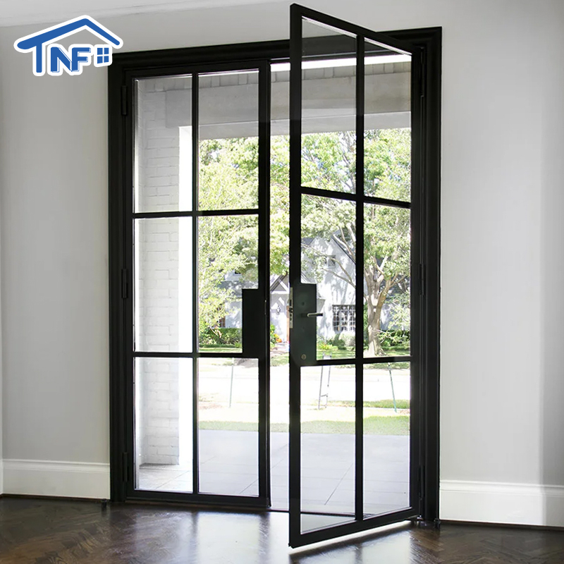 Waterproof Residential Crittall Interior Partition Aluminum Double Tempered Glass French Grilles Casement Doors for House Villa