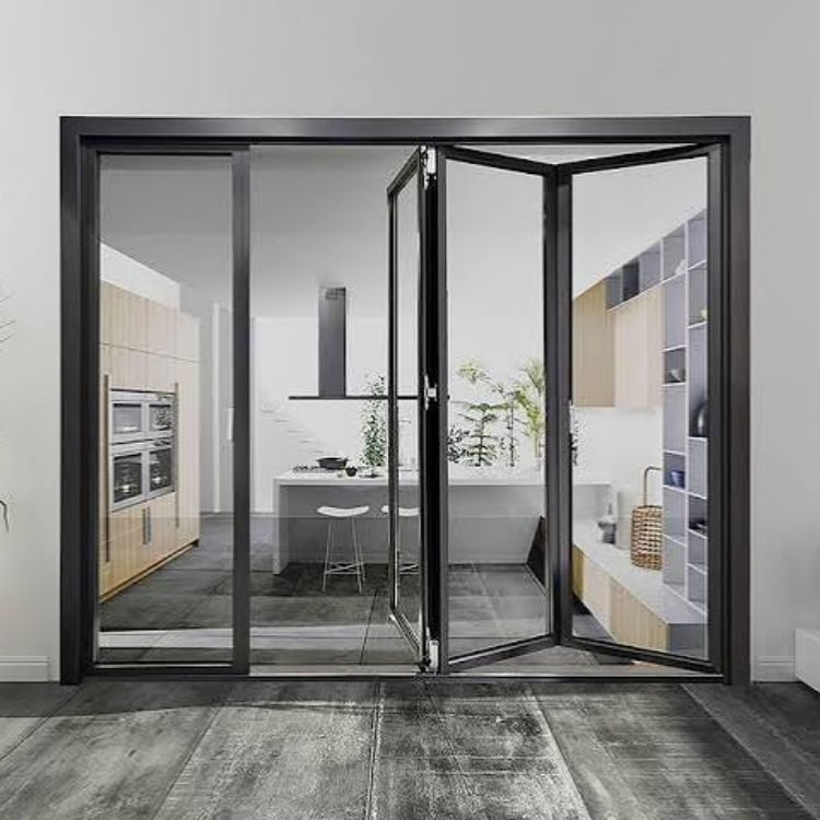 Modern Aluminum Folding Door Double Glazed Tempered Glass Soundproof for Kitchen Living Room Partition Villa Apartment