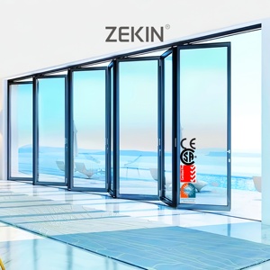 Customized Double Tempered Glass Bi-fold Doors NFRC AS2047 Accordion Space Saving Hurricane Proof Aluminum Folding Door