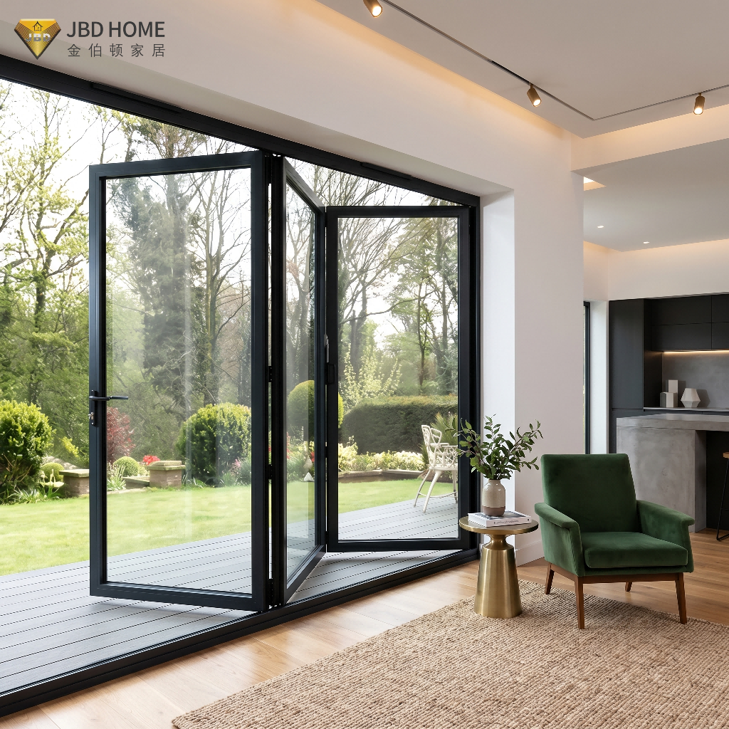 Hurricane Proof Aluminum Exterior Door Balcony Patio Lowe Soundproof Glass Garden Aluminum Bifold Folding Door