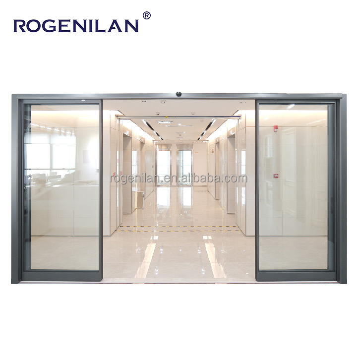 Waterproof Supermarket Storefront Shop Black Double Glaze Aluminum Automatic Entry Exterior Commercial Sliding Door Prices